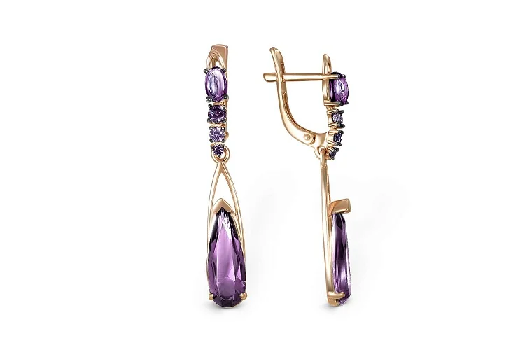 Серьги из красного золота с 10 аметистами