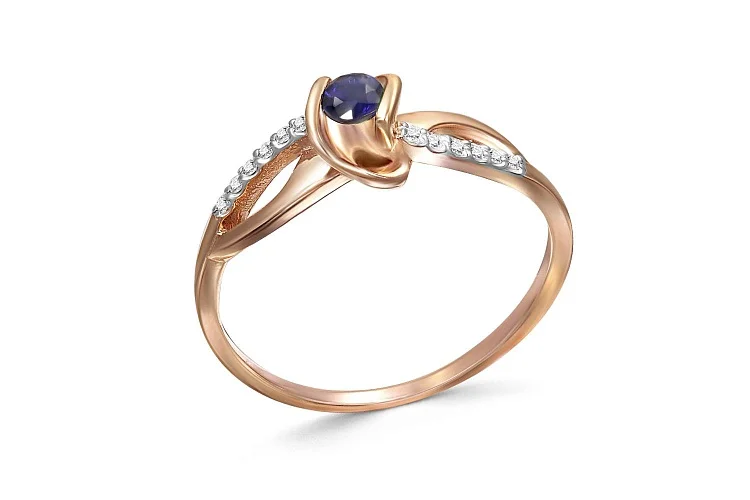 Кольцо из красного золота с сапфиром и 12 бриллиантами