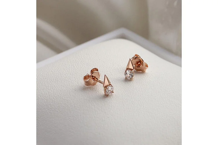 Серьги-пусеты из красного золота с 2 фианитами