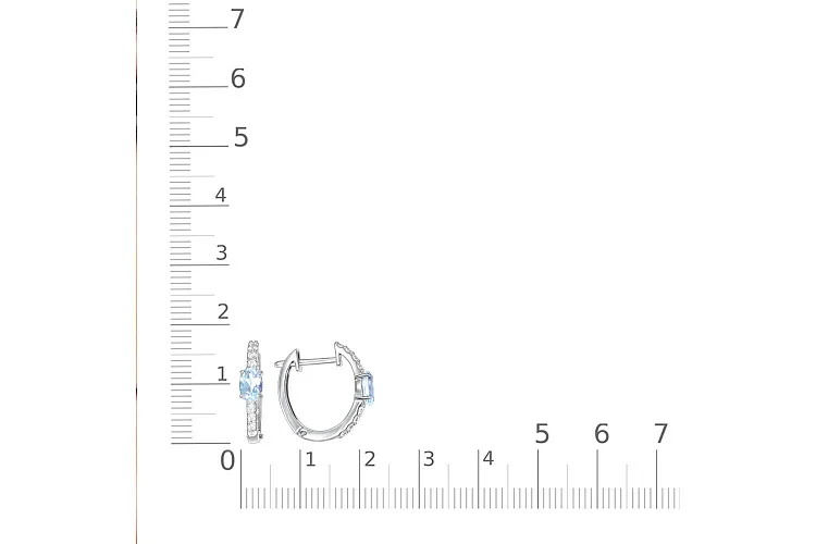 Серьги из белого золота с 2 топазами sky и 16 фианитами