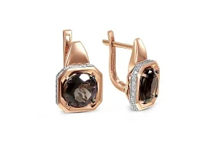 Серьги из красного золота с 2 раухтопазами и 56 фианитами