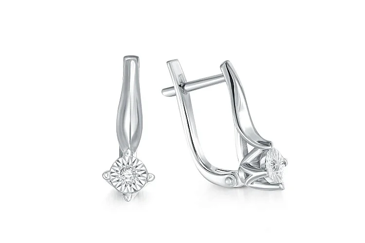 Серьги из белого золота с 2 бриллиантами
