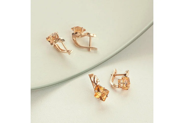Серьги из красного золота с 2 цитринами