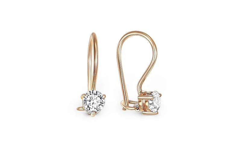 Детские серьги из красного золота с 2 фианитами