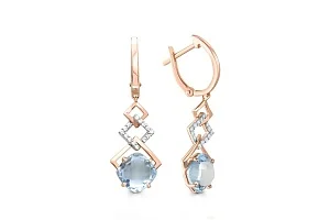 Серьги из красного золота с 2 топазами sky и 28 фианитами