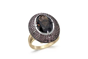 Кольцо из жёлтого золота с раухтопазом и 184 фианитами
