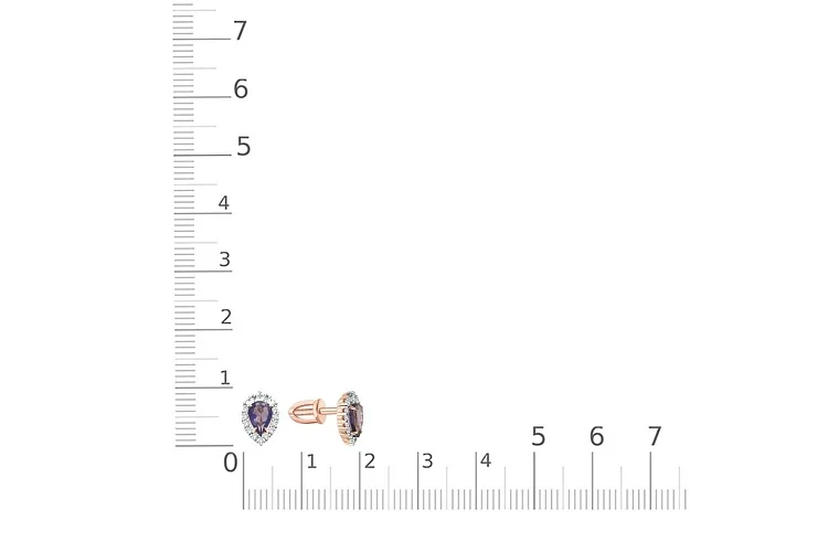 Серьги-пусеты из красного золота с 2 иолитами и 28 фианитами