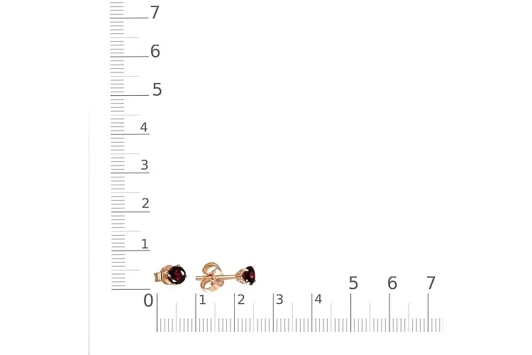 Серьги-пусеты из красного золота с 2 гранатами