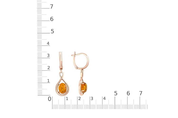 Серьги из красного золота с янтарём