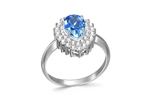 Кольцо из белого золота с топазом swiss и 38 фианитами