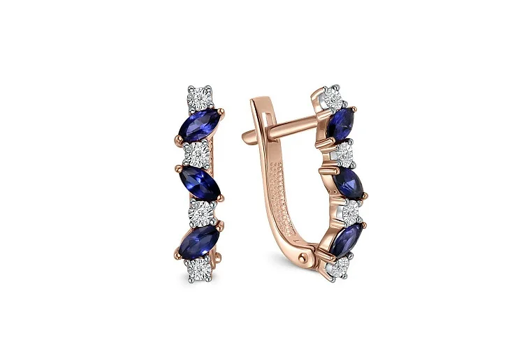 Серьги из красного золота с 6 корундами и 8 бриллиантами