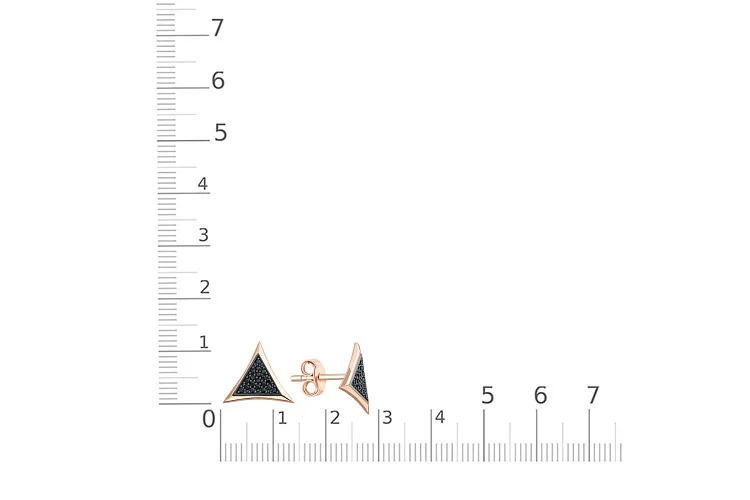 Серьги-пусеты Треугольники из красного золота с 38 фианитами