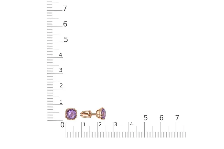 Серьги-пусеты из красного золота с 2 аметистами