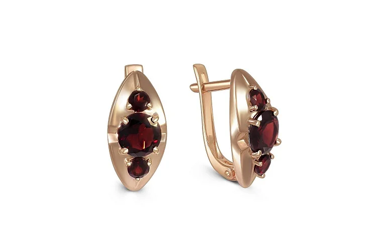 Серьги из красного золота с 6 гранатами
