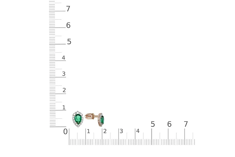 Серьги-пусеты из красного золота с 2 изумрудами и 28 топазами бесцветными