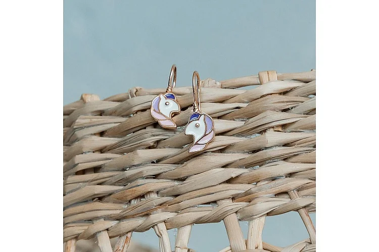 Детские серьги Единороги из красного золота без вставок