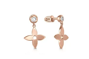 Серьги-пусеты Клевер из красного золота с 2 фианитами