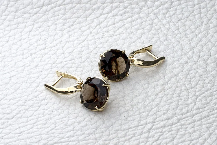 Серьги из жёлтого золота с 2 раухтопазами