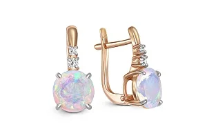 Серьги из красного золота с 2 опалами и 4 фианитами