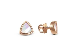 Детские серьги-пусеты Треугольники из красного золота с перламутром