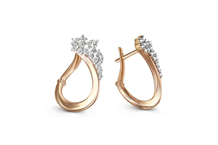 Серьги из красного золота с 32 фианитами