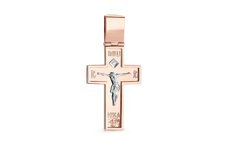 Крест из красного золота с бриллиантом