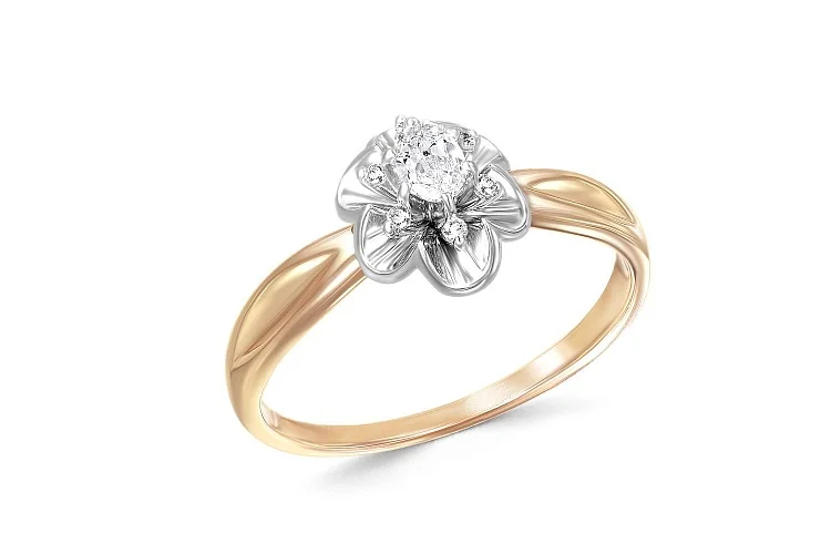 Кольцо Цветок из красного золота с 7 фианитами