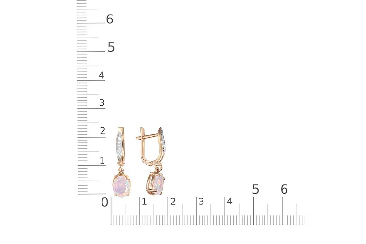 Серьги из красного золота с 2 опалами и 10 фианитами