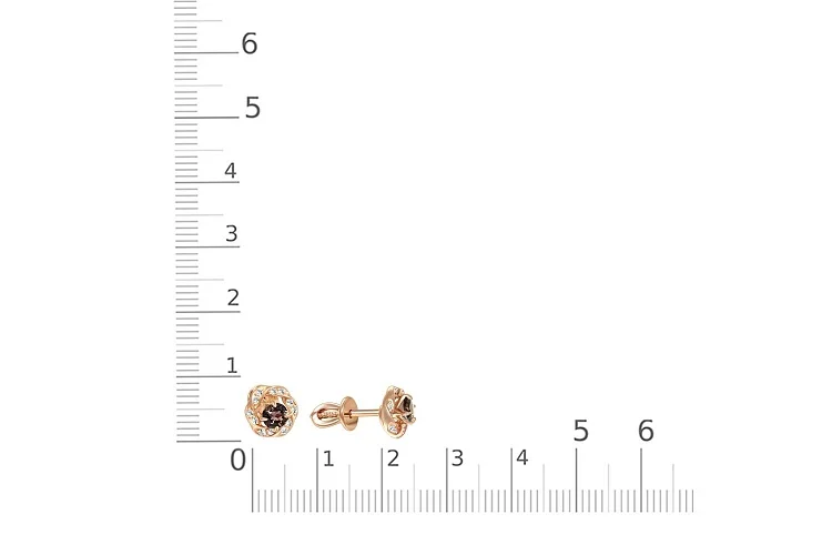 Серьги-пусеты из красного золота с 2 раухтопазами и 24 фианитами