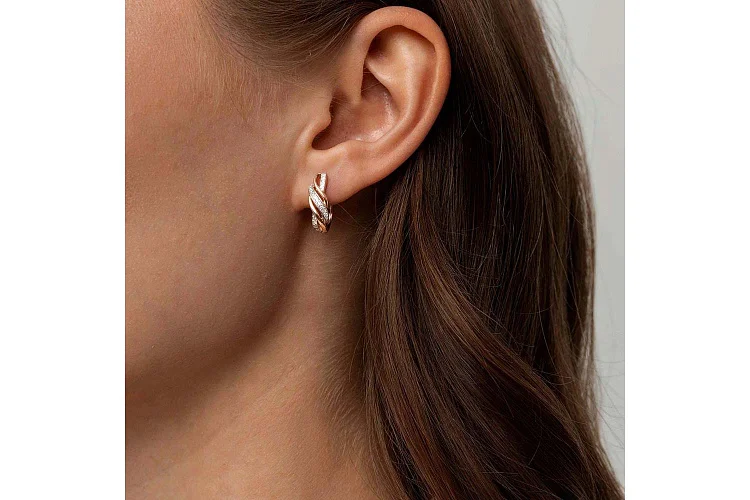 Серьги из красного золота с 34 фианитами