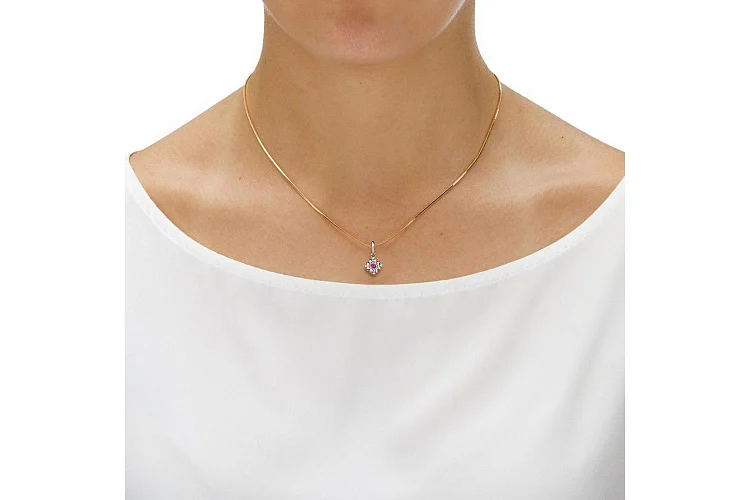 Подвеска Цветок из красного золота с корундом и 4 бриллиантами