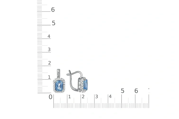 Серьги из белого золота с 2 топазами swiss и 36 фианитами
