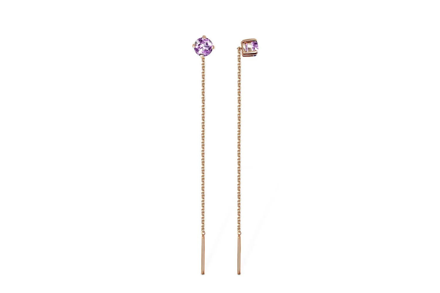 Серьги-продёвки из красного золота с 2 аметистами