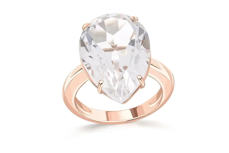 Кольцо из красного золота с горным хрусталём