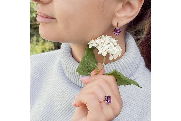 Серьги из жёлтого золота с 2 аметистами