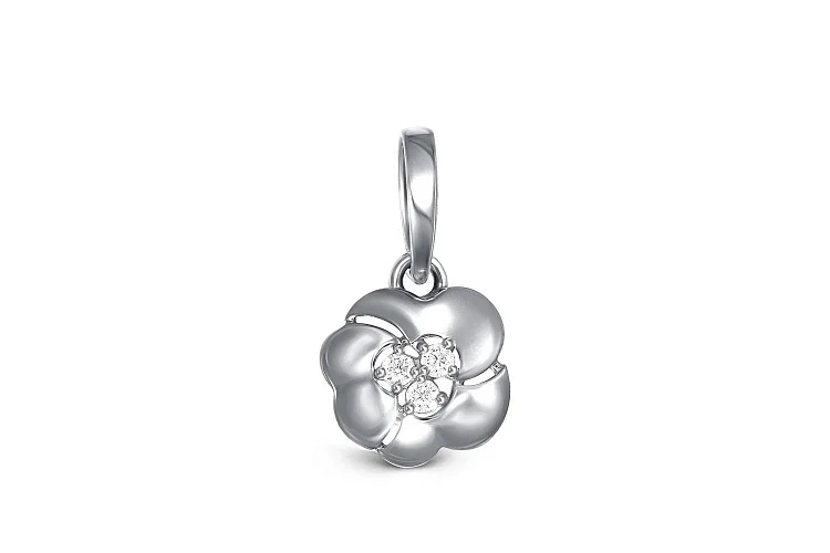 Подвеска Цветок из белого золота с 3 фианитами