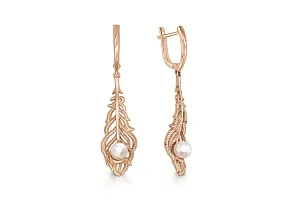 Серьги Веточки из красного золота с 2 жемчужинами