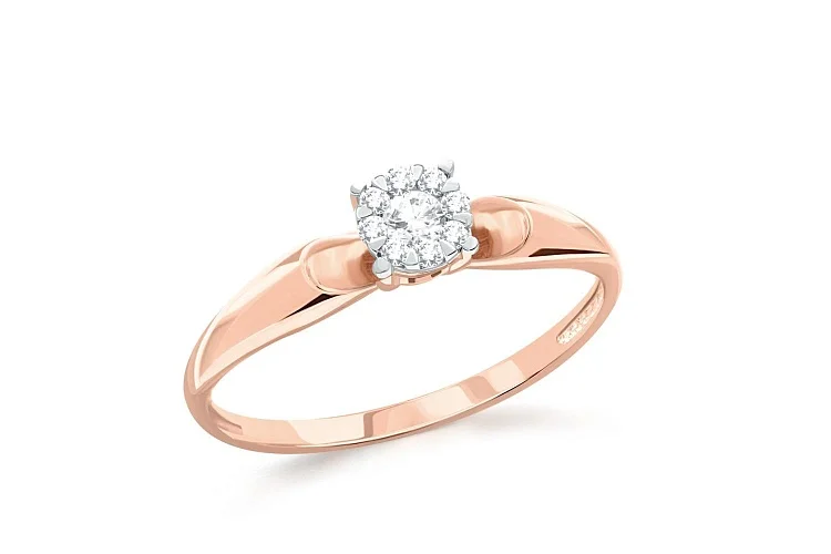 Кольцо Малинка из красного золота с 9 бриллиантами