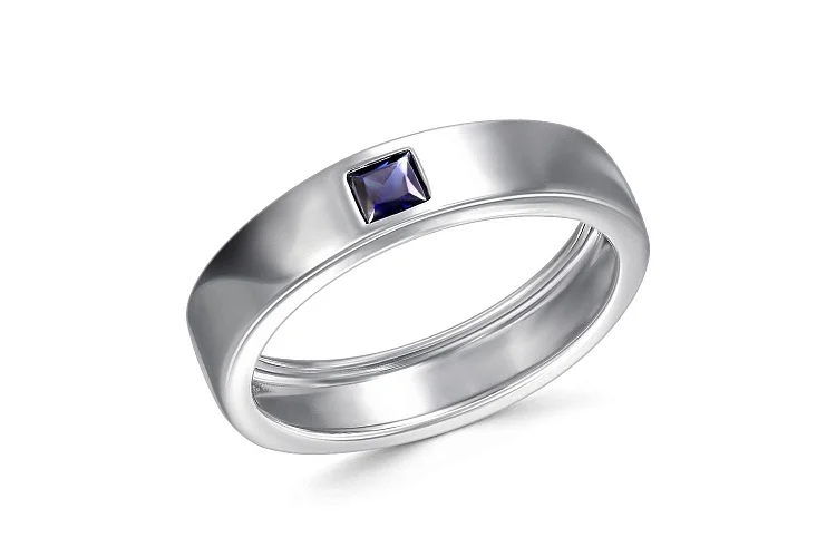 Обручальное кольцо из белого золота с сапфиром