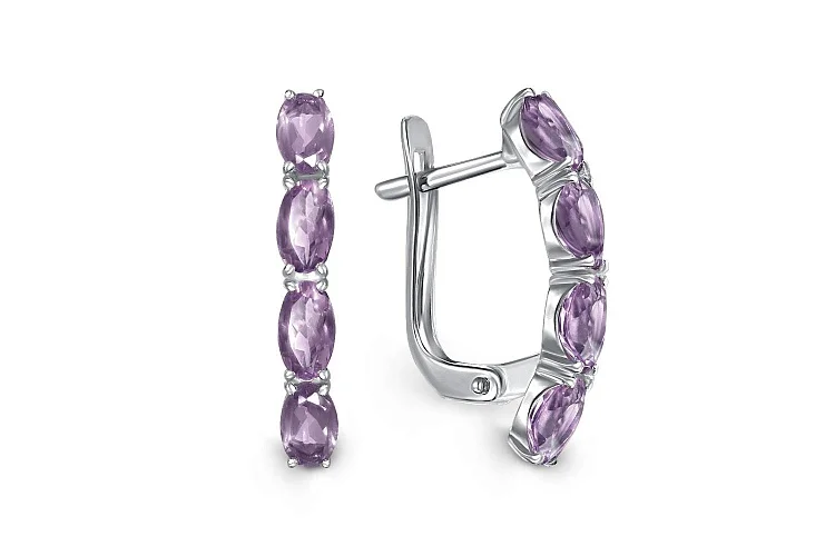 Серьги Дорожки из белого золота с 6 аметистами
