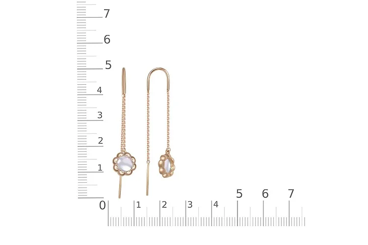 Серьги-продёвки Цветы из красного золота с перламутром