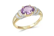 Кольцо из жёлтого золота с аметистом и 14 фианитами