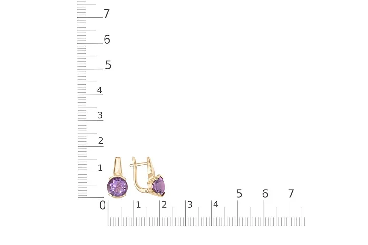 Серьги из жёлтого золота с 2 аметистами