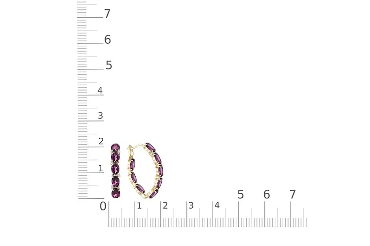 Серьги из жёлтого золота с 16 родолитами и 8 фианитами