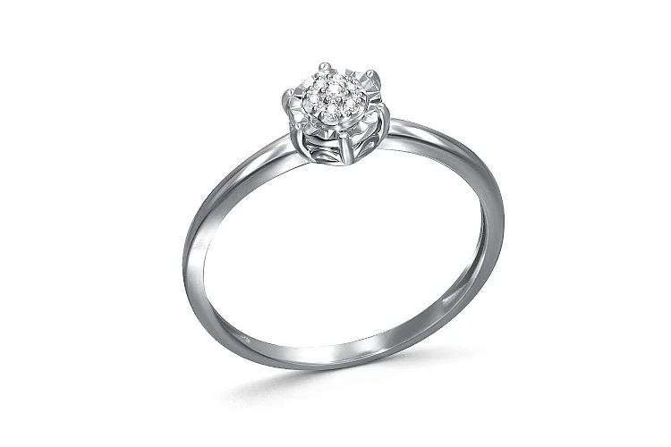 Кольцо Малинка из белого золота с 7 бриллиантами