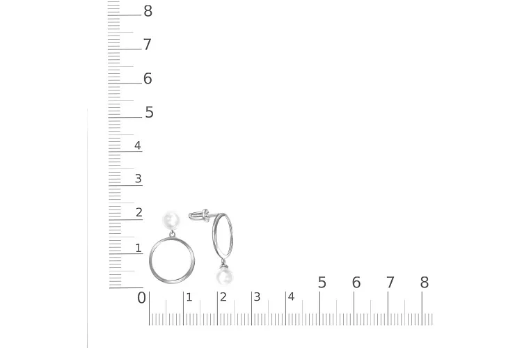 Серьги-пусеты Круги из белого золота с 2 жемчужинами