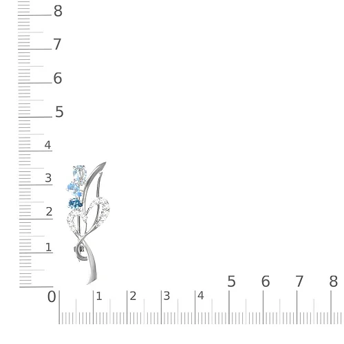 Брошь с сердцем из белого золота с фианитами, топазами sky и топазами swiss