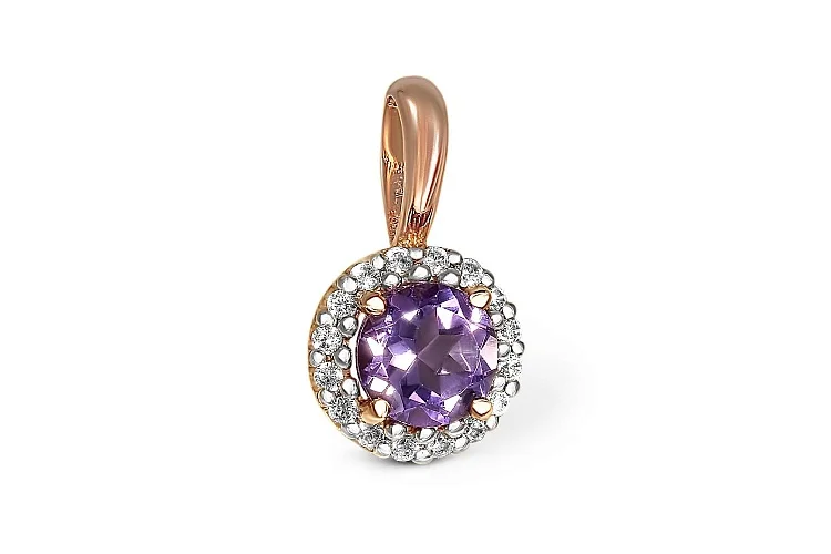 Подвеска из красного золота с аметистом и 16 фианитами