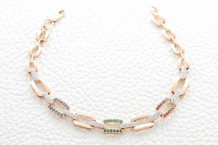 Браслет из красного золота с 60 фианитами