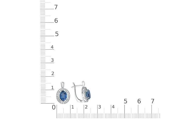 Серьги из белого золота с 2 топазами лондон и 44 фианитами